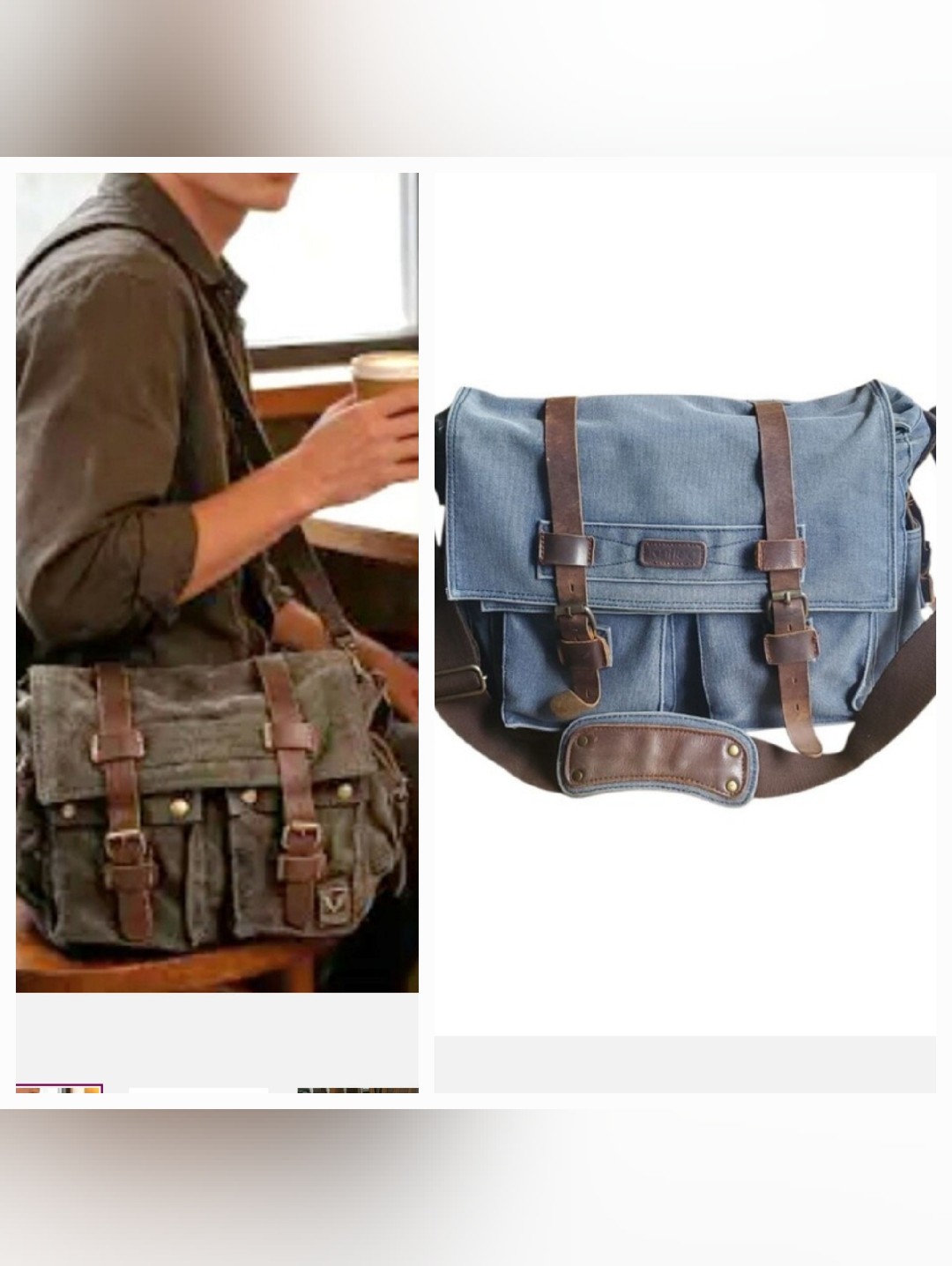 Vintage Denim Canvas & Leather Messenger Crossbody Bag
